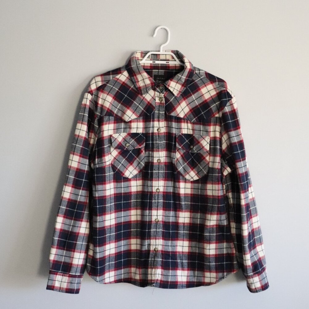 Jachs Girlfriend Womens Sz XL Plaid Snap Button Flannel‎ Comfy Fleece Sweater